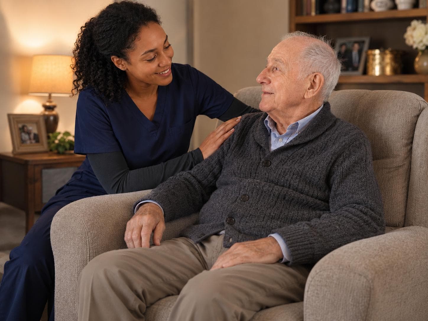 Older person receiving mobility support at home after repeated falls