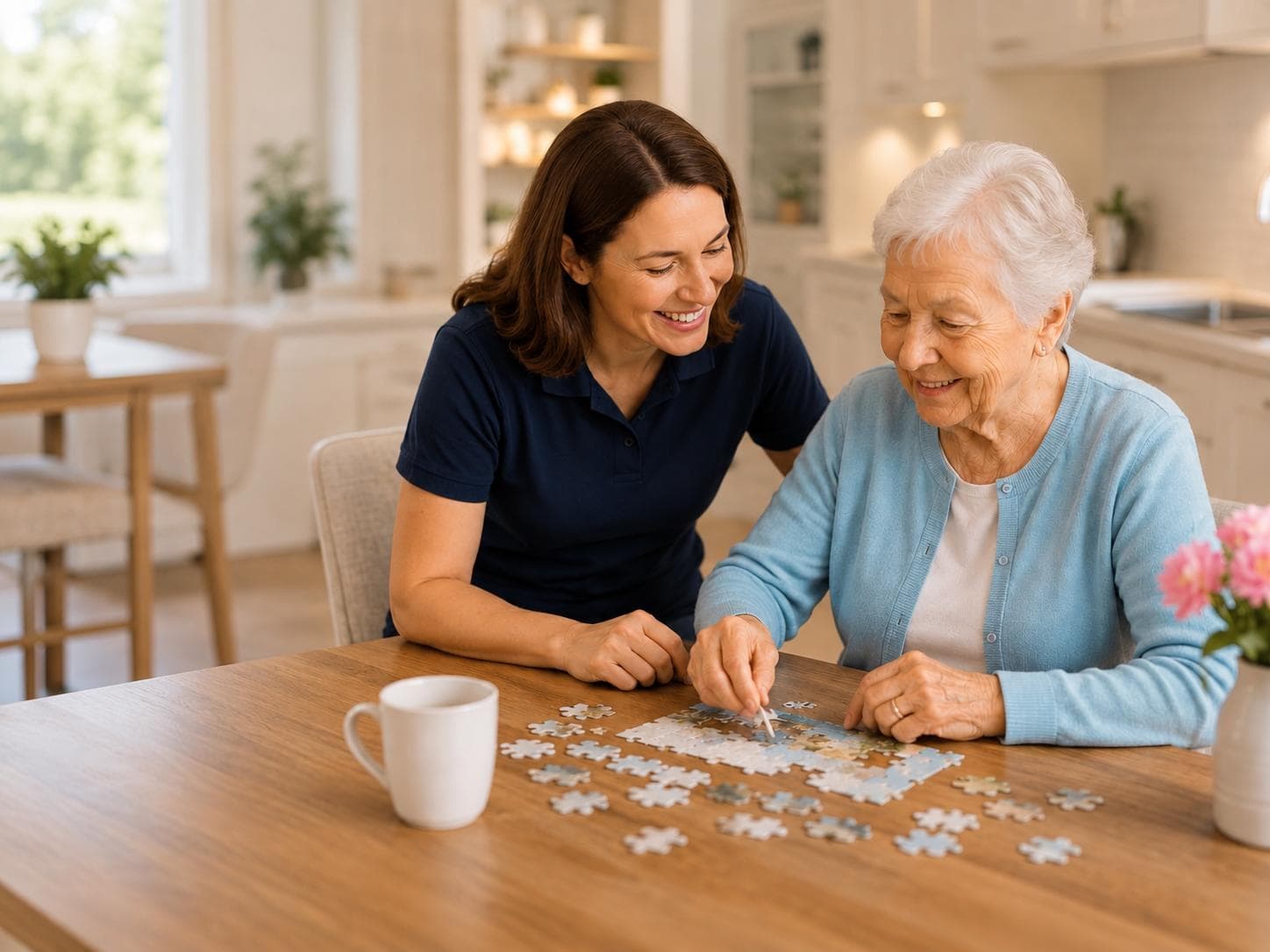 Family reviewing live-in carer options for an older relative at home