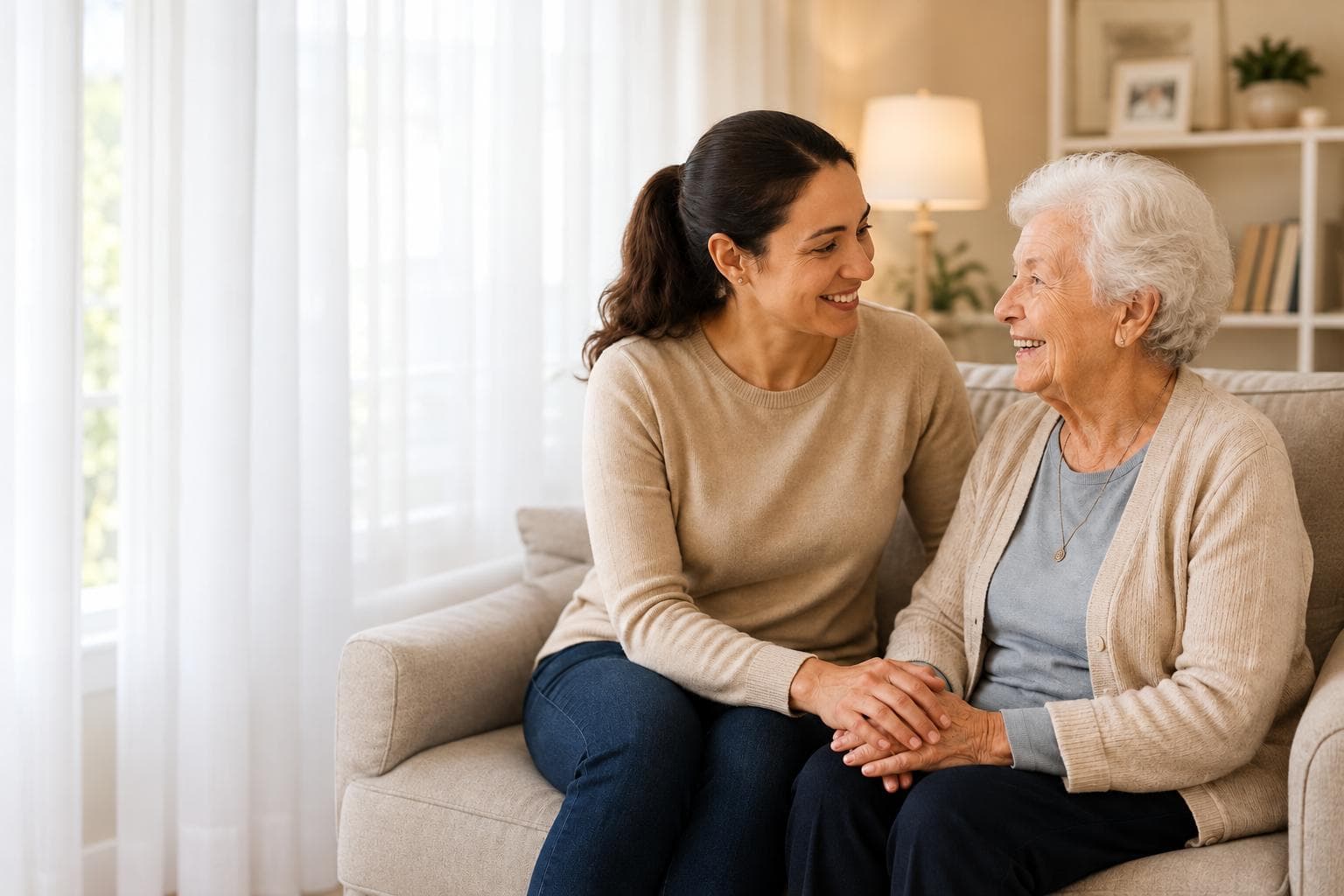 Older person at home with an independent live-in carer